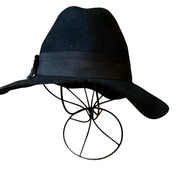 Scala Pronto Black Wool Fedora Hat Wide Brim One Size Wool Felt Bow Detail